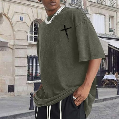 Mens Oversized Christian Shirts Jesus Faith Shirt Funny Gym Graphic Tees God Religious Bible Verse Acid Wash Tshirts - color: Army Green, size: Large