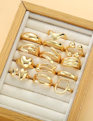 Gold Stackable Rings Set for Women, Gold Plated Chunky Crystal Finger Rings - color: 14K Gold Plated