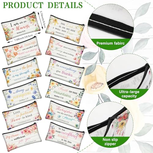 Cholemy 36 Pcs Christian Bulk Gift for Women Include 12 Religious Pens 12 Bible Verse Notebooks 12 Bible Case Bags Makeup Bags Religious Gift for Women Inspirational Study Supply for Men Office Church