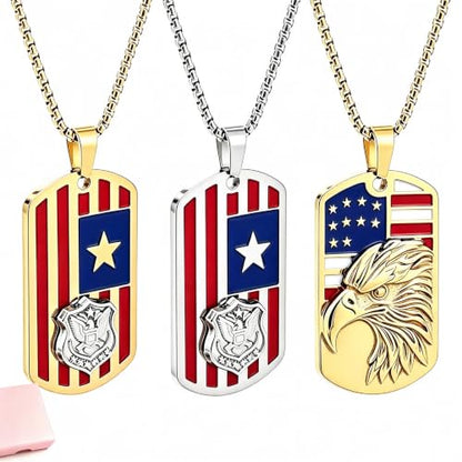 American Flag Cross Pendant Necklace, Silver-Tone, Stars and Stripes, Patriotic Religious Jewelry,for a gift box - color: gold+gold+silver