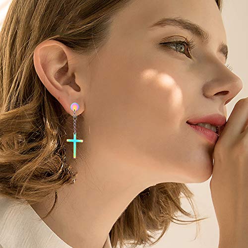 NEWITIN 9 Pairs Cross Earrings for Men Women Stainless Steel Earrings Set - color: Classic Colorful