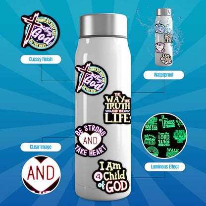 51 Pcs Glow in The Dark Neon Christian Bible Stickers for Kids, Jesus Christ Faith Vinyl Waterproof Water Bottle Laptop Decals, Teens Adults Religious Christianity Christmas Easter Thanksgiving - color: Jesus-ls017