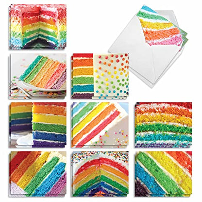 Best Card Co 20 Mini Birthday Assorted Notecards Cakes AM6565BDG-B2x10 - style: Rainbow Cakes