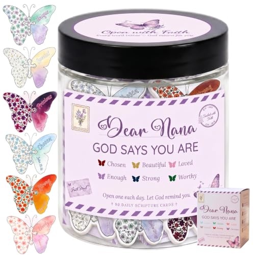 Dear Nana Gifts – 90 Daily Scripture Cards in a Jar – God Says You Are Christian Gifts for Grandma – Bible Verse Affirmation Cards – Religious Faith Gift for Nana Birthday, Mother's Day, Christmas - color: A. Dear Nana