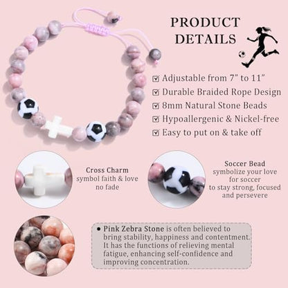 Baseball/Basketball/Soccer/Softball/Volleyball Bracelet for Girls Women- Cross Charm Beaded Bracelets, Christmas Birthday Easter Graduation Gifts for Daughter Granddaughter Niece Sister Coach - style: Soccer