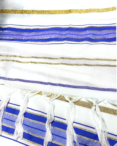Tallit Prayer Shawl 72"x 22" with Bag & Pre-Attached Tzitzits For Men & Women, Tallit Torah-Inspired Design - color: Blue