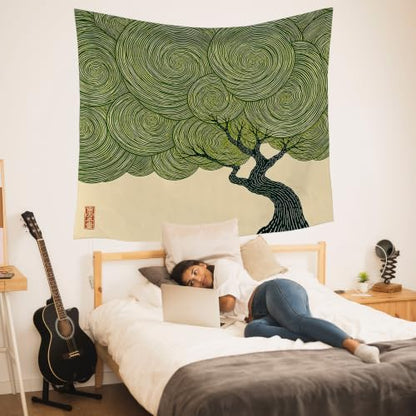 HUGANE Japanese Green Abstract Tree Tapestry Wall Decor 50x60 Inch - color: Colour-03
