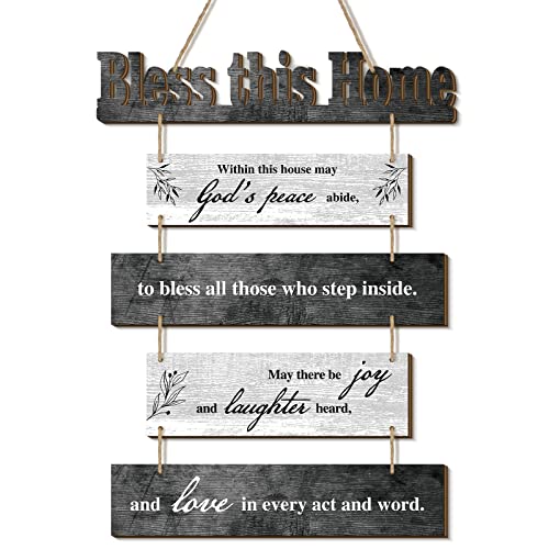 Xuhal Bless This Home Wall Decor Blessed Hanging Sign, Gray White - color: Gray White