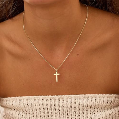 Cross Necklace for Women, Dainty 14K Gold Plated Cross Pendant Simple Long Necklaces for Women, Christian Faith Necklace Trendy Gold Jewelry Gifts for Easter - color: gold medium cross necklace