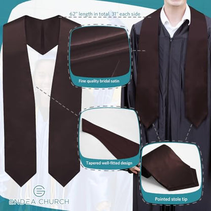 Premium Choir Traditional Stole - Solid Color - Satin - Unisex - color: Brown