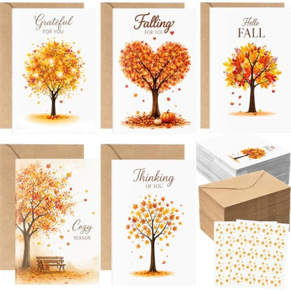 Eaasty 100 Pcs Cards with Stickers, Envelopes, Autumn Folding Style - style: Autumn Folding Style