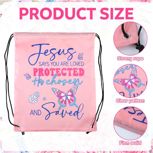 24 Pcs Religious Butterfly God Says Drawstring Backpack God Says Christian Drawstring Bags Large Jesus Bible Verse String Bag Sunday School Gifts - style: Religious Butterfly