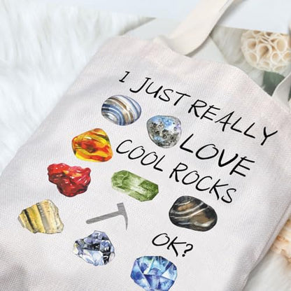 G2TUP Rockhounding Lovers Rock Collectors Tote Bag I Just Really Love Cool Rocks Geology Gifts Rock Hunter Handbag - color: Really Love Cool Rocks T Bag