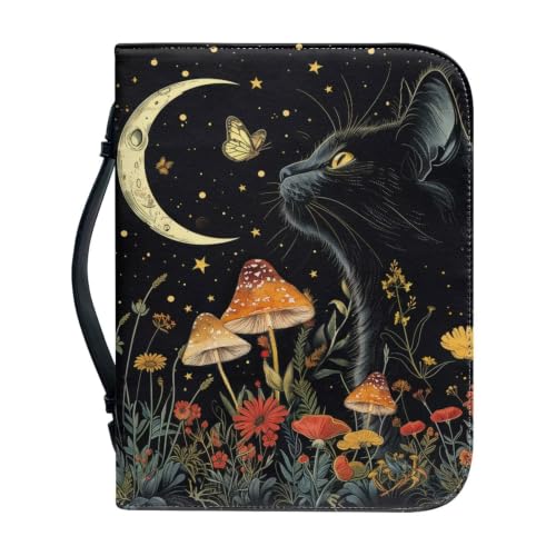 Black Cat Moon Leather Bible Cover for Women with Handle - color: Black Cat Moon, size: 2XL