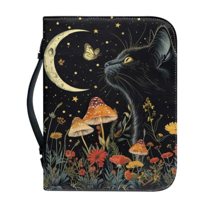 Black Cat Moon Leather Bible Cover for Women with Handle - color: Black Cat Moon, size: 2XL