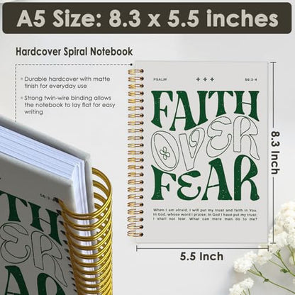 Faith Over Fear Christian Notebook, Bible Journal, Prayer Journal for Women & Men, Church Notes Journal, Scripture Hardcover Spiral Notebook 5.5x8.3 in - color: Faith over fear