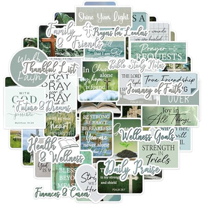 Prayer Board Stickers for Women, Green Christian Bible Decals for Journals - color: Green Bible Verse