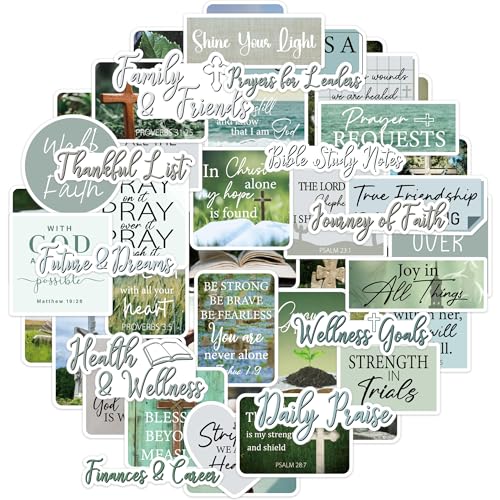 Prayer Board Stickers for Women, Green Christian Bible Decals for Journals - color: Green Bible Verse