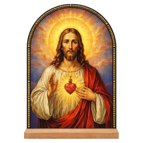 TALPGOD Jesus Stand Catholic Ornament Statue – Sacred Heart of Jesus Statue Acrylic Tabletop Décor for Home Altar & Desk, Christian Gifts for Women & Men - color: Orthodox