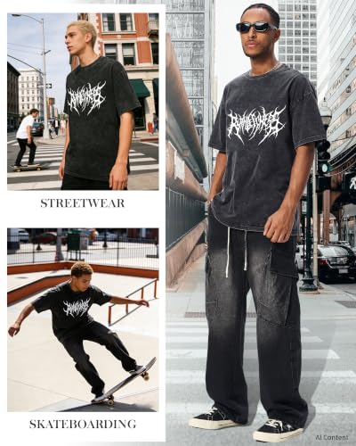 BAPHITY Mens Streetwear Crew Neck Cotton Graphic T Shirt - color: Black Vine, size: Small