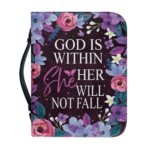 Gods Letter Flowers Bible Cover for Women - PU Leather Case with Handle, Waterproof Protector, Lightweight Tote Bag for Men, Large Size - color: Gods Letter Flowers, size: 2XL