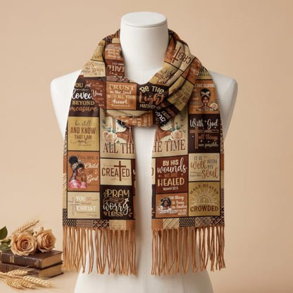 The Virgin Mary Bible Verse Shawls for Women, Catholic Christian Blanket Scarf Gifts or Mom Teacher Christmas - color: Black Brown