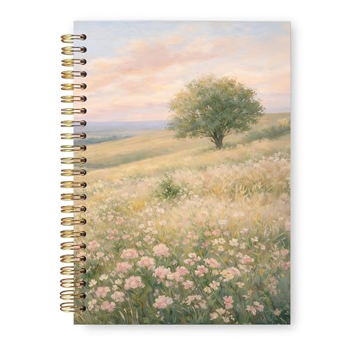 Vintage Floral Landscape Notebook, Cottagecore Nature Journal Gifts for Women, Pink Wildflower Meadow Tree Hardcover Notebook Journal for Work Study 5.5x8.3 in - color: Vintage Floral