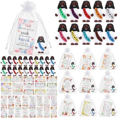 Bememo 50 Sets Christian Gifts Bulk Bible Verse Cards Include Little Jesus Figures Prayer Cards and Organza Bags for Religious Party Favors Sunday Baptism Gifts(Flower Style,Dark) - color: Dark, style: Flower Style