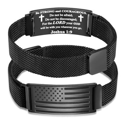DuoDiner Cross Bracelet for Men Gifts Christian Confirmation Baptism Gifts - color: Black, size: Flag-Joshua 1:9