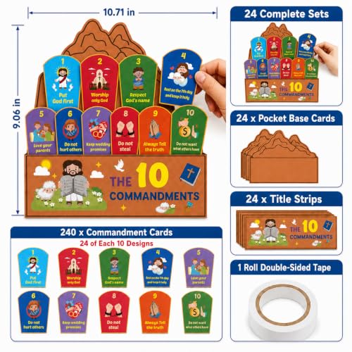 Cinrobiye 24 Set Ten Commandments Craft Kit, Pocket Bible Religious Craft Activity, DIY Bible Craft for VBS, Sunday School, Church Classroom, Bible Study Group Events