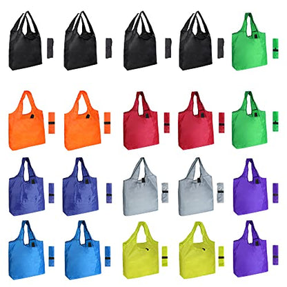 Aricsen Durable Colorful Folding Reusable Grocery Bags Handles, 20 Pack - color: Purple Black Green Orange Red Grey Blue Yellow