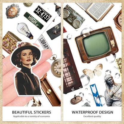 Bomichi Vintage Sticker Book, 30 Sheets 308 Pcs Aesthetics Stickers for Journaling Scrapbooking Bullet Journals Planners Letter Card Making - style: Vintage sticker book