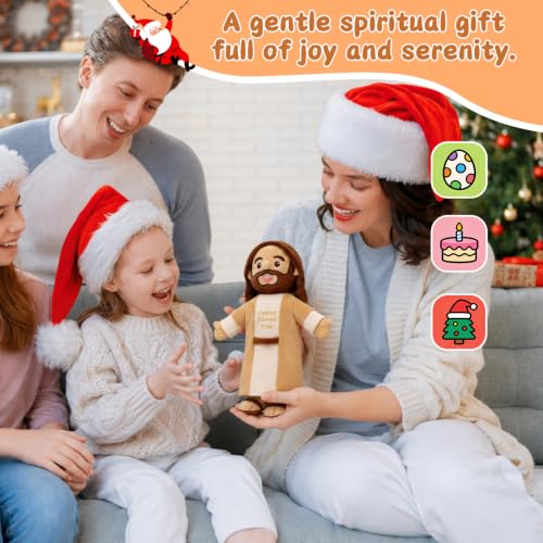 Speaking Jesus Doll - Speaks 36 Bible Verses & 10 Songs, 13” Talking Plush - color: Light Brown