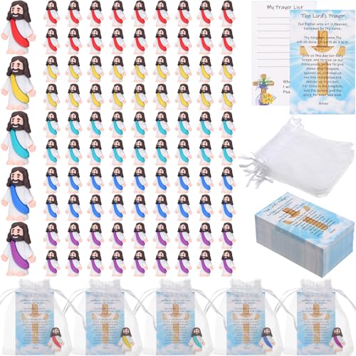 Barydat 75 Set Mini Jesus Figures with Prayer Cards and Organza Bags - color: Multicolor
