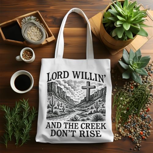 VICBOU Bible Verse Canvas Tote Bag Religious Christian Gifts for Women Men Faith Canvas Tote Reusable Grocery Bag - color: Lordwillin