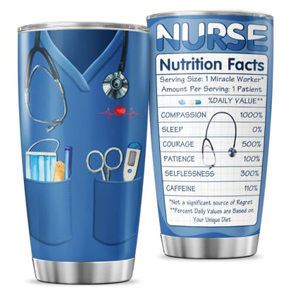 Funny Nurse Nutrition Facts Gift Cup for Women and Men, 20oz Stainless Steel Insulated Tumbler with Blue Scrubs Design, Appreciation Present for Nurse Week, Graduation, Retirement, Birthday - color: Nurse Life G8