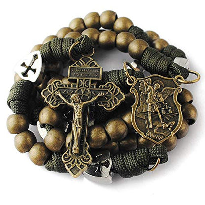 HanlinCC Catholic Rosary Paracord Large Metal Beads St.Michael Medal Men - style: Antique Bronze St.Michael Paracord Rosary