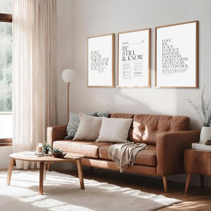 Minimalist Bible Verse Wall Art Set of 3 Scripture Posters Be Still and Know Christian Wall Decor Black and White Canvas Prints for Bedroom Living Room Religious Art Unframed 24"L X 16"W