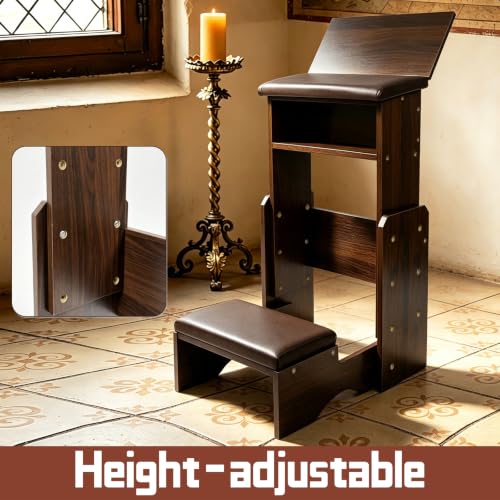 Adjustable Height Folding Prayer Bench with Book Rack – Solid Wood Kneeler for Home, Church, or Chapel – Customizable Ergonomic Posture to Relieve Knee & Back Pain During Long Prayer Sessions