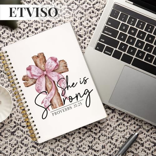 ETVISO Pink Coquette Bow Spiral Bible Notebook for Note Taking, Proverbs 31:25 Christian Gifts for Women Girls, Bible Study Supplies Journal, Cute Preppy Aesthetic Hardcover Spiral Notebooks 5.5 x 8.3 - color: 01-Bible(Proverbs 31:25)