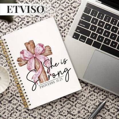 ETVISO Pink Coquette Bow Spiral Bible Notebook for Note Taking, Proverbs 31:25 Christian Gifts for Women Girls, Bible Study Supplies Journal, Cute Preppy Aesthetic Hardcover Spiral Notebooks 5.5 x 8.3 - color: 01-Bible(Proverbs 31:25)