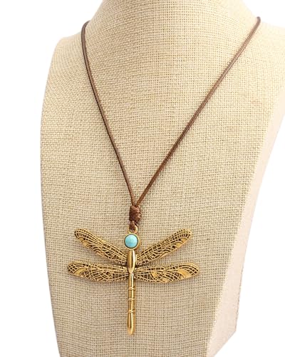 Boho Necklaces for Women Long Wooden Pendant Vintage Necklace - color: Dragonfly Necklace