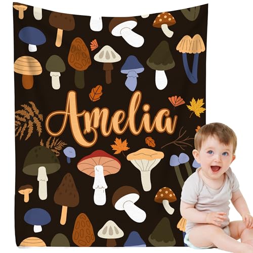 Custom Name Blanket Autumn Mushroom Soft Cozy Harvest Blanket for Boys Girls Kids Adults Personalized Cute Autumn Blankets Halloween Christmas Birthday Gifts - color: Autumu-02