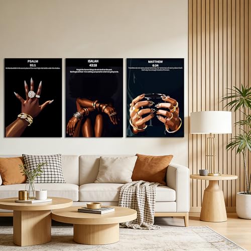 RKYKISS Set of 3 Black Christian Girl Canvas Wall Art, Bible Verse Scripture Picture Prints, Faith Inspirational Painting Poster, Frameless 12x16 Inches - color: Bible Frameless, size: 12"L x 16"W