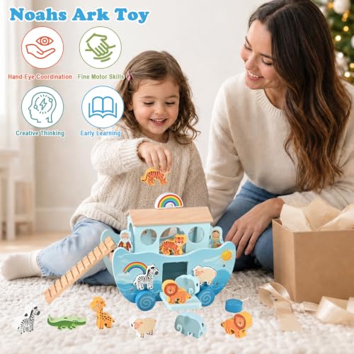 Wooden Noah's Ark Toy, Baptism for Boys and Girl