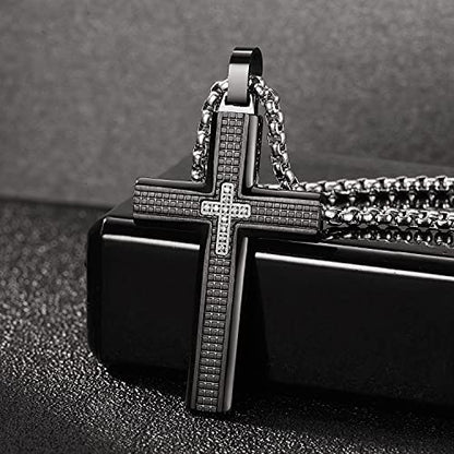 Holizaly Men's Cross Necklace 316L Stainless Steel Pendant White/Gold/Black/Blue Rolo Chain-Gift Box Included - color: black -B
