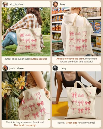 Miss Adola Canvas Tote Bag with Zipper for Women - color: Pk Bow Knot