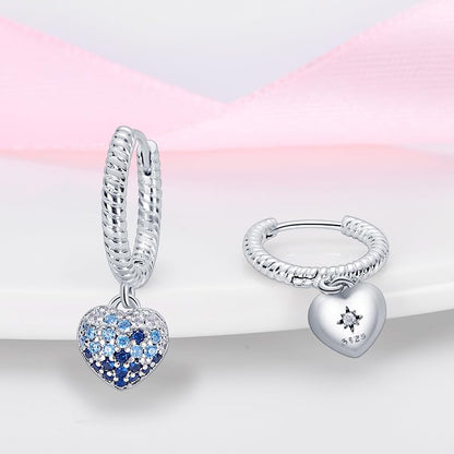 925 Sterling Silver Cute Animal Unique Huggie Hoop Earrings for Women - color: Blue Gradient Heart