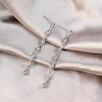 925 Sterling Silver Teardrop Chain Dangle Stud Long Drop Minimalist Simple Earrings for Women