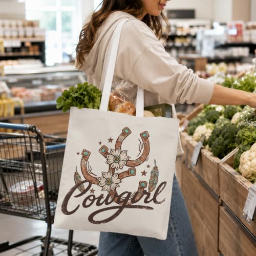 Western Cowgirl Canvas Tote Bag Cowgirl Gifts - color: Western Cowboy Theme 9